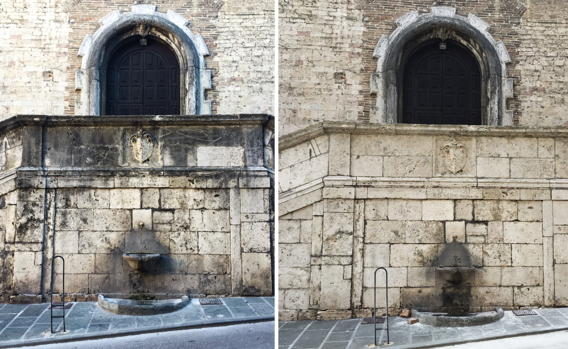 Lavaggio della facciata della Chiesa di Porta Pesa a Perugia